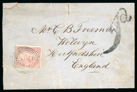 Stamp of Canada » Colony of Canada » Mail to Great Britain 1858–59 1/2d Deep Rose, Perforated – Transient Newspaper Rate via Cunard