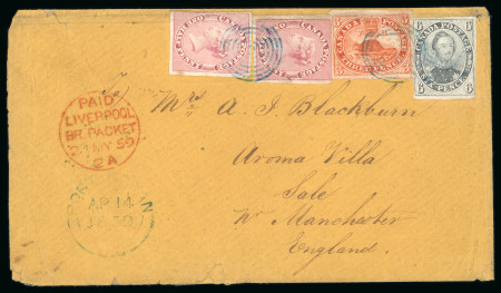 Stamp of Canada » Colony of Canada » Mail to Great Britain 1852–57 Three-Denomination Mixed Franking – Port Rowan to Manchester via Cunard “Canada”