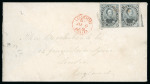 Stamp of Canada » Colony of Canada » Mail to Great Britain 1852–57 6d Slate-Grey Horizontal Pair – Overpaid Brooksbank Cover via Allan “Nova Scotian”