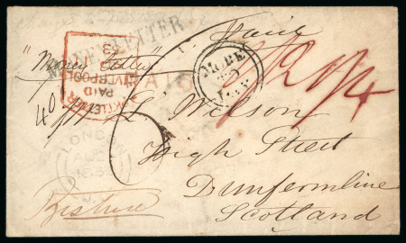 Stamp of Canada » Colony of Canada » Mail to Great Britain 1853 Stampless Money Letter – London U.C. to Scotland via Cunard “America”