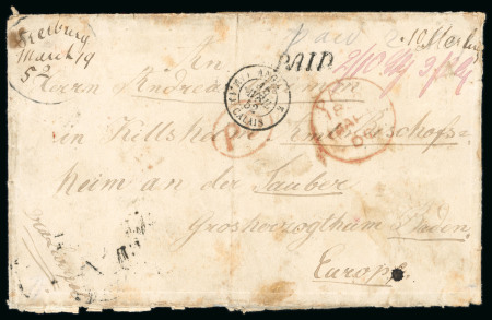 Stamp of Canada » Colony of Canada » Mail to Europe BADEN: 1852 Freiburg to Kulsheim – Entire via Montreal and Cunard “Niagara”