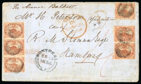 Stamp of Canada » Colony of Canada » Mail to Europe HAMBURG: 1852–57 3d. Orange-Red Multiple Franking via Collins Line