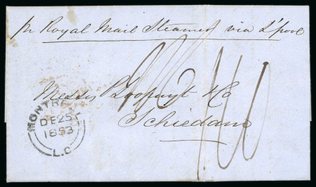Stamp of Canada » Colony of Canada » Mail to Europe NETHERLANDS: 1853 Entire letter from Montreal 25/12/1853