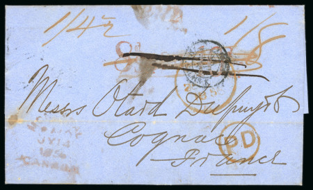 Stamp of Canada » Colony of Canada » Mail to Europe France: 1856 – Montreal to Cognac via Cunard “Canada”