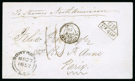 Stamp of Canada » Colony of Canada » Mail to Europe France: 1857 – Montreal to Paris via Allan “North American” (Unpaid)