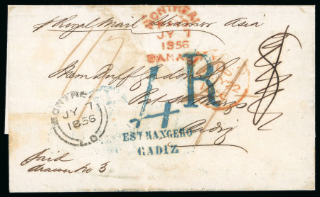 Stamp of Canada » Colony of Canada » Mail to Europe Spain: 1856 – Montreal to Cadiz via Cunard “Asia”
