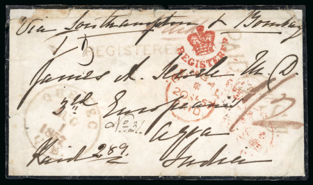 Stamp of Canada » Colony of Canada » Mail to Other Countries India: 1857 – Mourning Registered Cover via Allan Line and P.O. “Pekin”