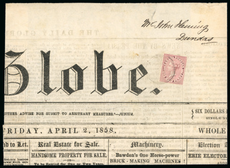 Stamp of Canada » Colony of Canada » Domestic Mail 1852–57 ½d. Rose on Newspaper Wrapper½d. rose affixed