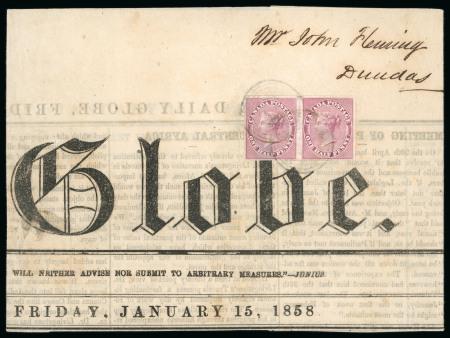 Stamp of Canada » Colony of Canada » Domestic Mail 1852–57 ½d. Rose on Newspaper WrapperHorizontal pair
