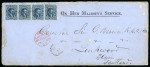 Stamp of Canada » Colony of Canada » Mail to Great Britain 1852–57 10d Blue, Horizontal Strip of Four on OHMS
