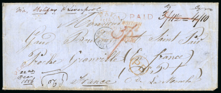 Stamp of Canada » Colony of Canada » Mail to Europe France: 1856 Legal-Size Stampless EnvelopeLegal-size