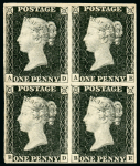 Stamp of Great Britain » 1840 1d Black and 1d Red plates 1a to 11 1840 1d. black Pl.4, AD-BE, a magnificent mint block