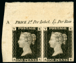 Stamp of Great Britain » 1840 1d Black V. R. Official 1840 "V R" Official, AA-AB corner pair showing the