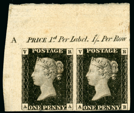 Stamp of Great Britain » 1840 1d Black V. R. Official 1840 "V R" Official, AA-AB corner pair showing the