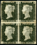 Stamp of Great Britain » 1840 1d Black and 1d Red plates 1a to 11 1840 one Penny Black, HB-IC, Pl. 2, mint block of four