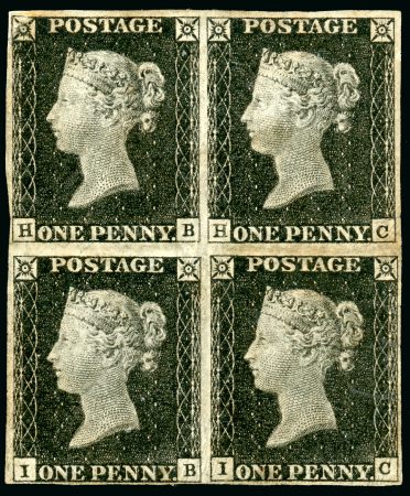 Stamp of Great Britain » 1840 1d Black and 1d Red plates 1a to 11 1840 one Penny Black, HB-IC, Pl. 2, mint block of four