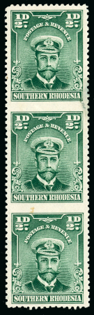 Stamp of Southern Rhodesia 1924-29 ½d. blue green vertical strip of three, fine
