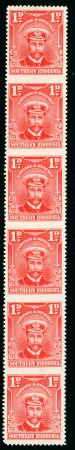 Stamp of Southern Rhodesia 1924-29 1d. bright rose vertical strip of six, lovely