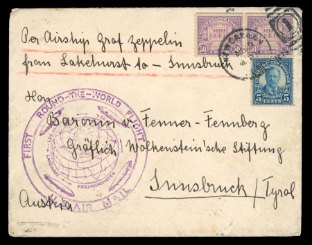 Stamp of Aerophilately » Zeppelins USA-Austria :1929, Zeppelin cover Lakehurst to Innsbruck