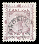 Stamp of Great Britain » 1855-1900 Surface Printed » 1867-83 High Values 1867-83 and 1883-84 used trio incl. 1867-83 10s wmk MC on white paper and £1 wmk anchor on blued paper