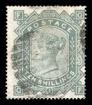 Stamp of Great Britain » 1855-1900 Surface Printed » 1867-83 High Values 1867-83 and 1883-84 used trio incl. 1867-83 10s wmk MC on white paper and £1 wmk anchor on blued paper