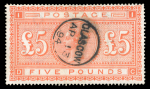 Stamp of Great Britain » 1855-1900 Surface Printed » 1867-83 High Values 1867-83 £5 orange DC on white paper with central Glasgow AP 13 94 cds