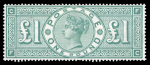 Stamp of Great Britain » 1855-1900 Surface Printed » 1887-1900 Jubilee Issue & 1891 £1 Green GB 1891 £1 green FC mint o.g., light horizontal bend, plus a thinned a used example BA with London registered oval ds