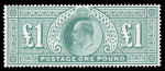 Stamp of Great Britain » King Edward VII » 1902-10 De La Rue Issues 1902-10 £1 green mint o.g., diagonal bend, fresh gum and appearance, fine (S.G. £2'500), plus a very fine used example