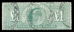 Stamp of Great Britain » King Edward VII » 1902-10 De La Rue Issues 1902-10 £1 green mint o.g., diagonal bend, fresh gum and appearance, fine (S.G. £2'500), plus a very fine used example