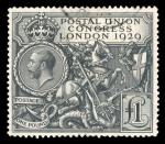 Stamp of Great Britain » King George V » 1924-36 Issues 1929 PUC £1 black mint n.h. left marginal plus a used single