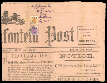 Stamp of South Africa » Orange Free State "Bloemfontein Post" complete newspaper dated May 28 1900 with British "Proclamation to the Burghers of the Orange Free State", sent to England 