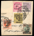 Stamp of South Africa » Mafeking 1900 Cape 3d on 1d, 6d on 3d lilac & black, 1d on 1/2d vermilion, 6d on 3d purple & yellow and 1s on 4d all on part cover 