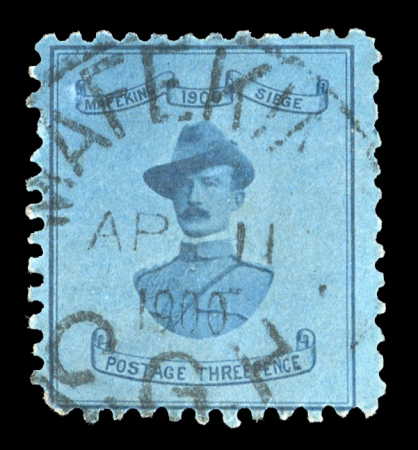 Stamp of South Africa » Mafeking 1900 Baden Powell 3d (18.5mm wide) pale blue used with Mafeking AP 11 1900 cds