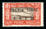 Stamp of Colonies françaises » St. Pierre et Miquelon 1941, type Falaise 5f rouge/Brun surcharge France Libre