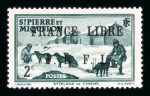 Stamp of Colonies françaises » St. Pierre et Miquelon 1941, type Attelage 2c vert foncé surcharge France