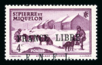 Stamp of Colonies françaises » St. Pierre et Miquelon 1941, type Attelage 4c lilas surcharge France Libre