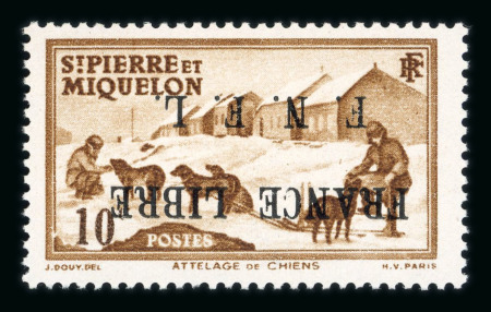 Stamp of Colonies françaises » St. Pierre et Miquelon 1941, type Attelage 10c brun-jaune variété surcharge