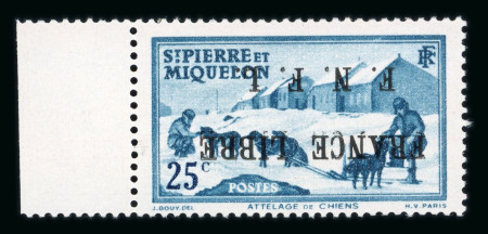 Stamp of Colonies françaises » St. Pierre et Miquelon 1941, type Attelage 25c bleu-vert variété surcharge
