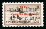 Stamp of Colonies françaises » St. Pierre et Miquelon 1942, type Attelage 90c outremer et 1,40f brun avec