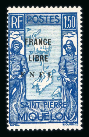 Stamp of Colonies françaises » St. Pierre et Miquelon 1942, type Carte 1,50f beu et bleu pâle surcharge France