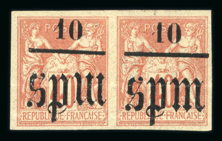 Stamp of Colonies françaises » St. Pierre et Miquelon 1885, YT n° 6 en paire neufs * dont un exemplaire avec