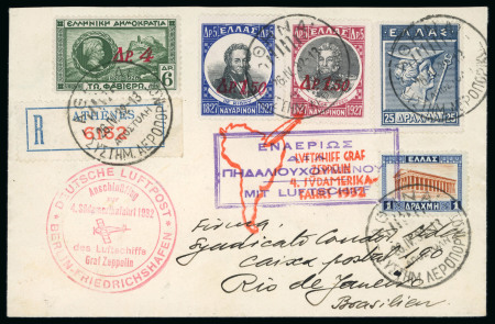 Stamp of Aerophilately » Zeppelins 1932 (May) Zeppelin 4th South America Flight envelope sent registered with 33D franking