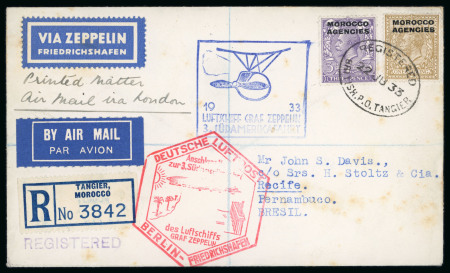Stamp of Morocco Agencies (British Post Offices) » British Currency 1933 (Jun 22) 3rd South America Zeppelin flight envelope sent registered from Tangier to Brazil with 1925-36 KGV 3d and 1s
