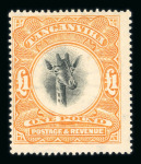 Stamp of Tanganyika 1922-24 Giraffe £1 yellow-orange mint large part o.g.,