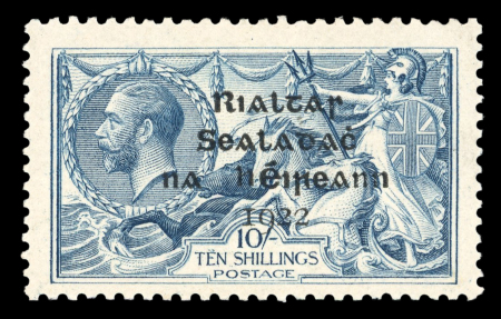 Stamp of Ireland » 1922 (Feb) Dollard Overprints (T1-T14) 1922 10s grey-blue showing plate variety strokes over "TEN" mint l.h. (Hib. €475) and another mint example with broken "S" in "POSTAGE"