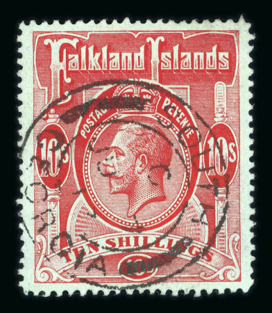 Stamp of Falkland Islands » Dependencies - South Georgia 1912-23 10s red on green with complete South Georgia JU 7 13 cds