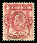 Stamp of Falkland Islands 1904-12 5s red with brown Falkland Islands AP 4 13 cds