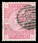 Stamp of Great Britain » 1855-1900 Surface Printed » 1883-84 & 1888 High Values 1883-84 5s rose on blued paper neatly used with London cancel and 2s6d on blued paper used but looks to have faked bluing