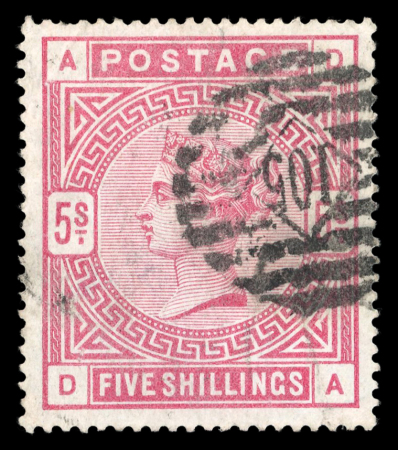 Stamp of Great Britain » 1855-1900 Surface Printed » 1883-84 & 1888 High Values 1883-84 5s rose on blued paper neatly used with London cancel and 2s6d on blued paper used but looks to have faked bluing