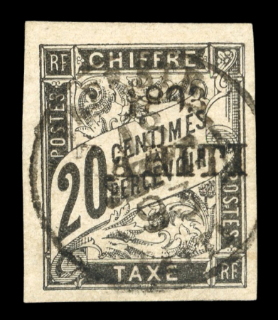 Stamp of Colonies françaises » Tahiti 1893 : timbre-taxe 20c noir YT n° 21 oblitéré, très